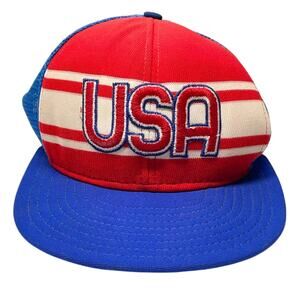 Vintage USA Trucker Snapback Hat Blue Red White Stripes